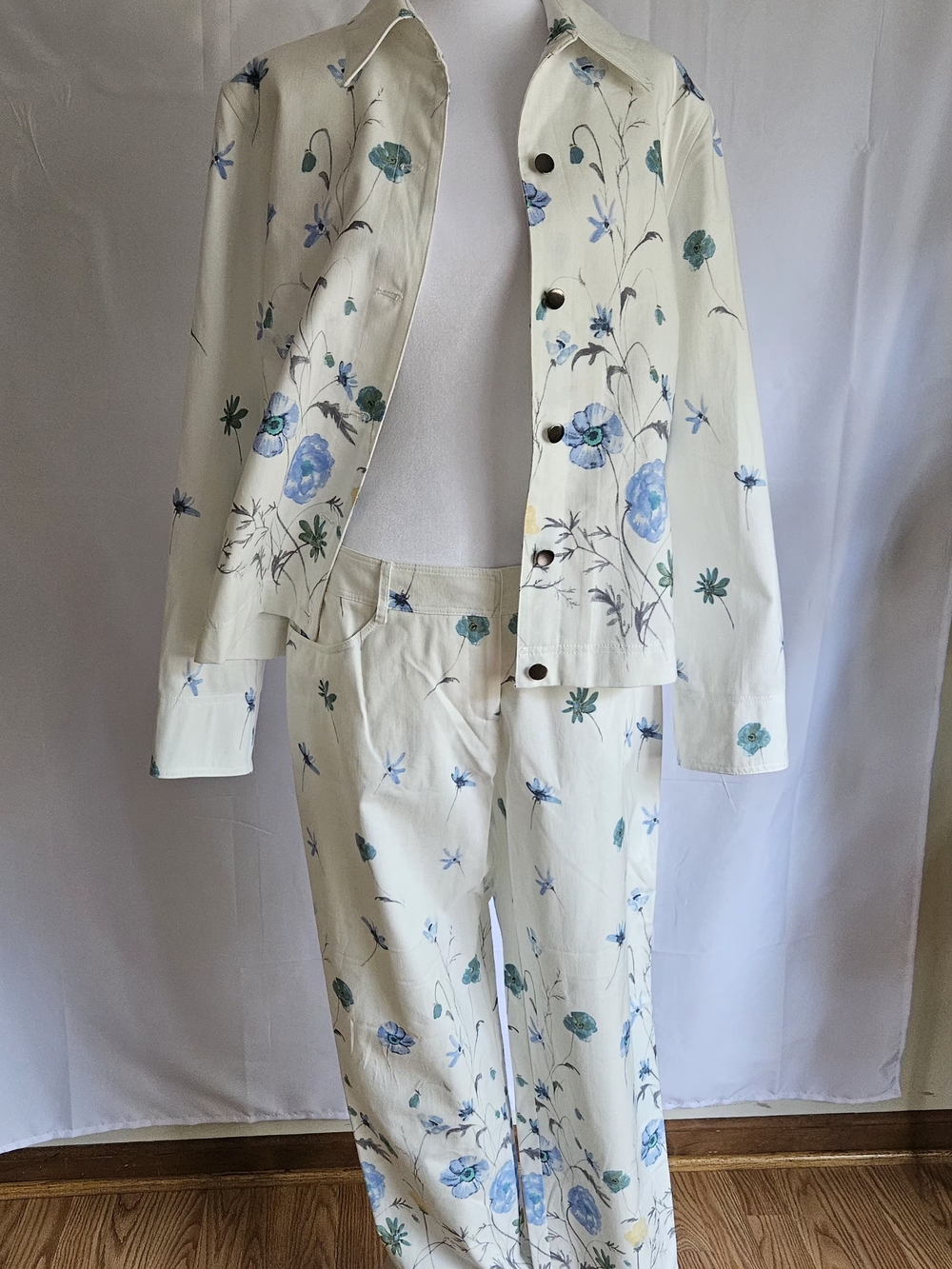 "Vintage ECCO Floral 2 Piece Pants Suit Set Size 12 NWT - Picture 2 of 16